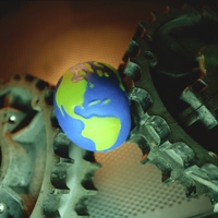 World being crushed by gears, representing the end of the world